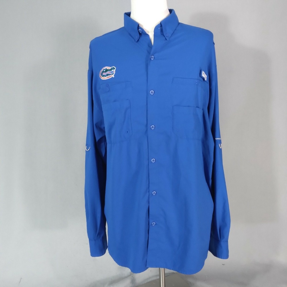 Columbia Fishing Shirt Mens XL Blue Florida Gators PFG Vented Omni-Shade